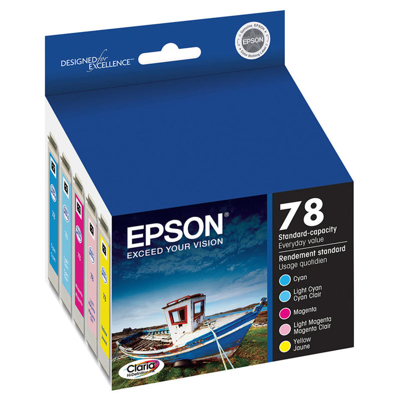 Epson 78 Claria Cyan, Light Cyan, Magenta, Light Magenta, Yellow Ink Cartridges, Pack Of 5, T078920 MPN:T078920-S