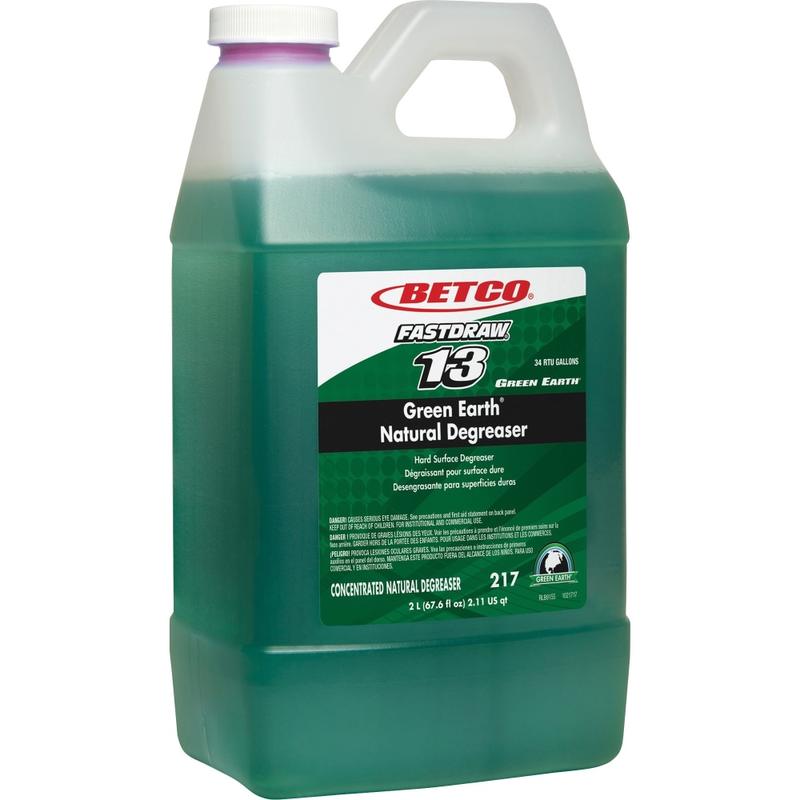 Betco Green Earth Natural Degreaser - FASTDRAW 13 - Concentrate - 67.6 fl oz (2.1 quart) - 4 / Carton - Bio-based, Phosphate-free, Spill Proof - Dark Green MPN:2174700CT