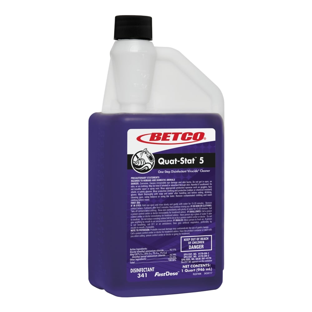 Betco Quat-Stat 5 Concentrated Cleaning Solution, 39 Oz, Lavender Scent, Pack Of 6 MPN:3414800