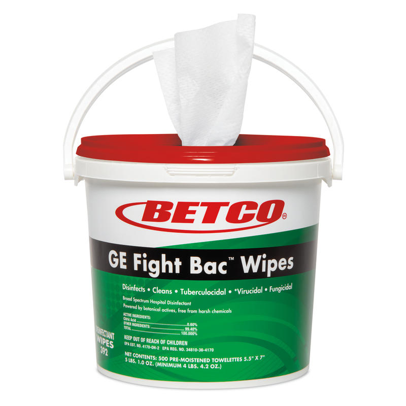 Betco GE Fight Bac Disinfectant Wipes, Fresh Scent, Bucket Of 500 Wipes (Min Order Qty 2) MPN:392F100EA