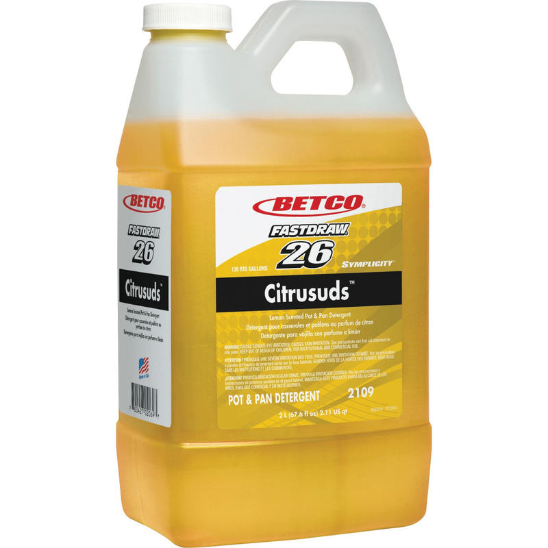 Betco Symplicity Citrusuds Pot/Pan Detergent - FASTDRAW 26 - Concentrate - 67.6 fl oz (2.1 quart) - Lemon Scent - 4 / Carton - Yellow MPN:21094700CT