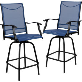 Flash Furniture Patio Bar Height Stools All-Weather Textilene Sling Fabric Seat & Back Navy 2/PK T-SWVLPTO-30-NV-GG2-E