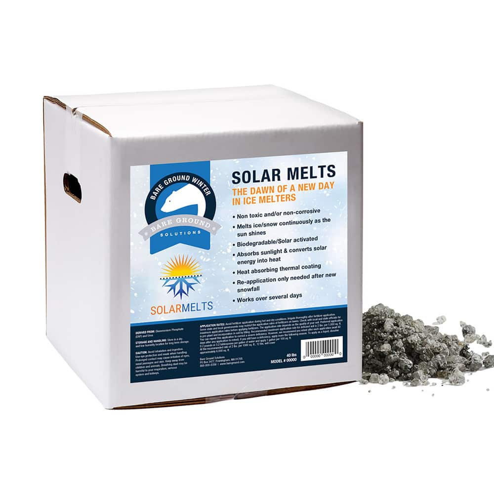 The dawn of a new day in ice melters. Bare Ground has applied a new revolutionary nano technology to winter ice melt. The special heat absorbing thermal coating works continuously as the sun shines to convert solar energy MPN:BGSM-40