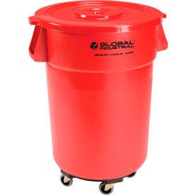 GoVets™ Plastic Trash Can with Lid & Dolly - 44 Gallon Red 462RDB240