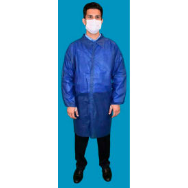 Heavy Duty Polypropylene Lab Coat Elastic Wrists/Velcro Front Navy Blue 4XL 30/Case LC0-NBE-NW-HD-V-4XL-NAVY