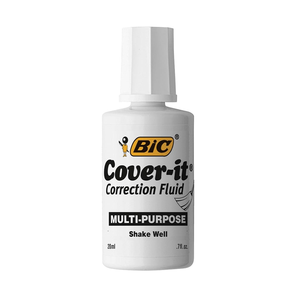 BIC Cover-It Correction Fluid, 20 mL, White, Pack Of 12 (Min Order Qty 7) MPN:WOC12WEDZ