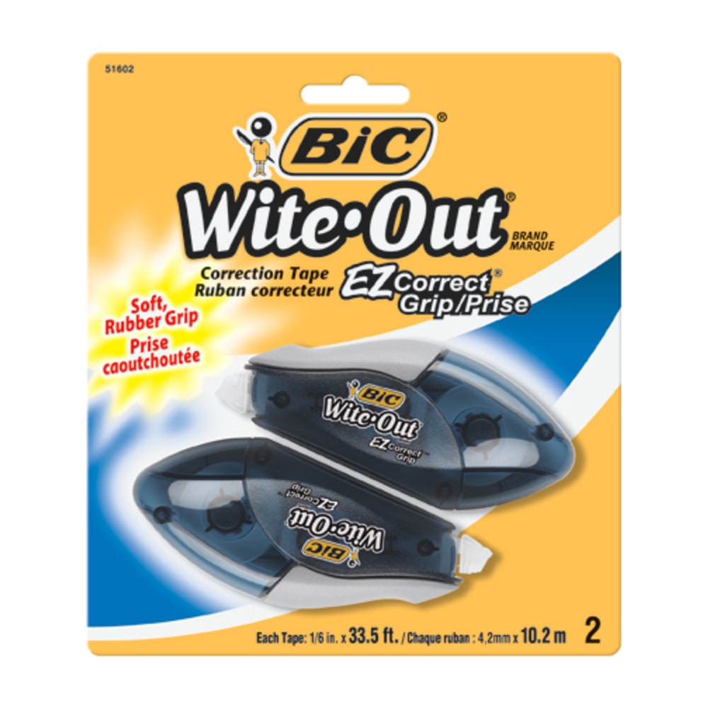 BIC Wite-Out EZ CORRECT Grip Correction Tape - 33.50 ft Length - 1 Line(s) - White Tape - Rubber Grip - 2 / Pack - White (Min Order Qty 10) MPN:WOECGP21