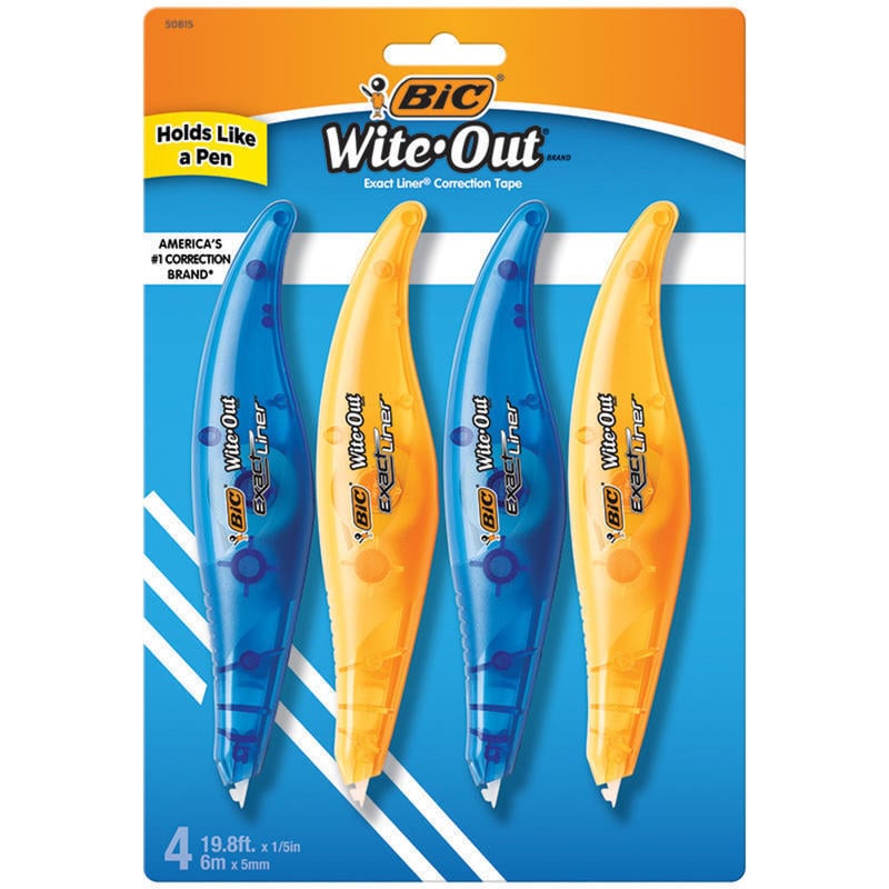 BIC Wite-Out Exact Liner Correction Tape, 1/5in Line Coverage, 236in, Pack Of 4 (Min Order Qty 6) MPN:WOELP418-WHI