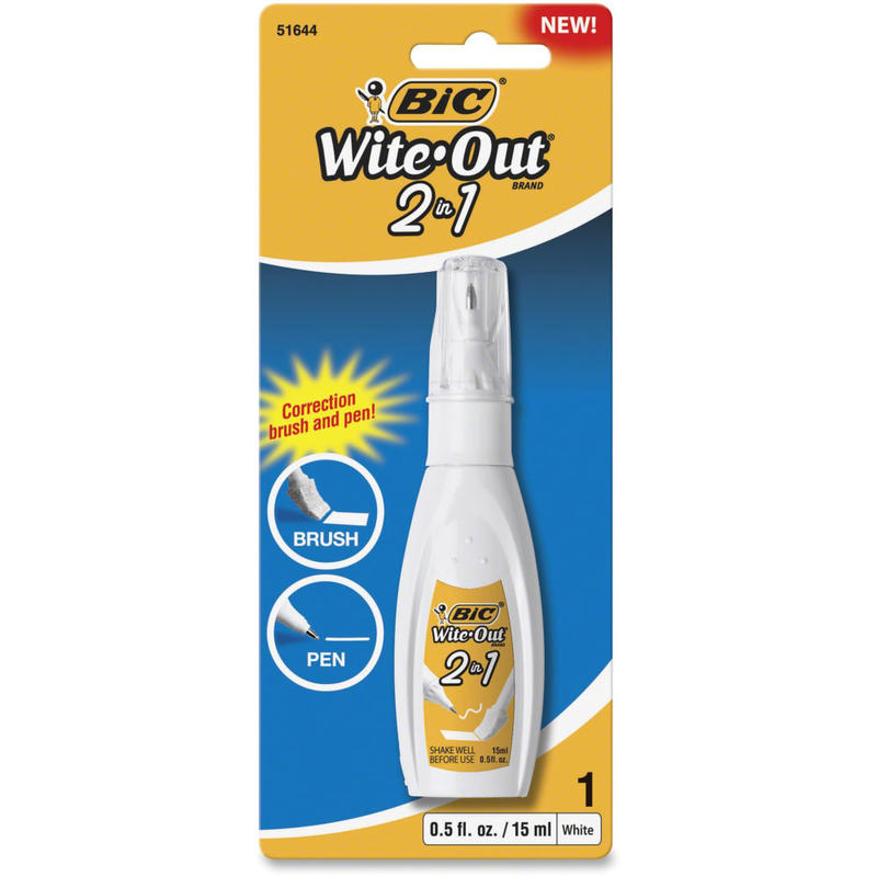 BIC Wite-Out Wite Out 2-in1 Correction Fluid - Tip, Brush Applicator - 0.51 fl oz - White - Quick Drying - 1 Each (Min Order Qty 21) MPN:WOPFP11