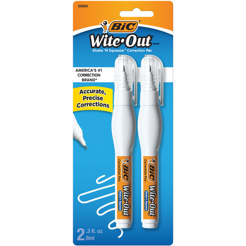 BIC Wite-Out Shake N Squeeze Correction Pen, 8 ml, White, Pack Of 2 (Min Order Qty 15) MPN:WOSQPP21-WHI