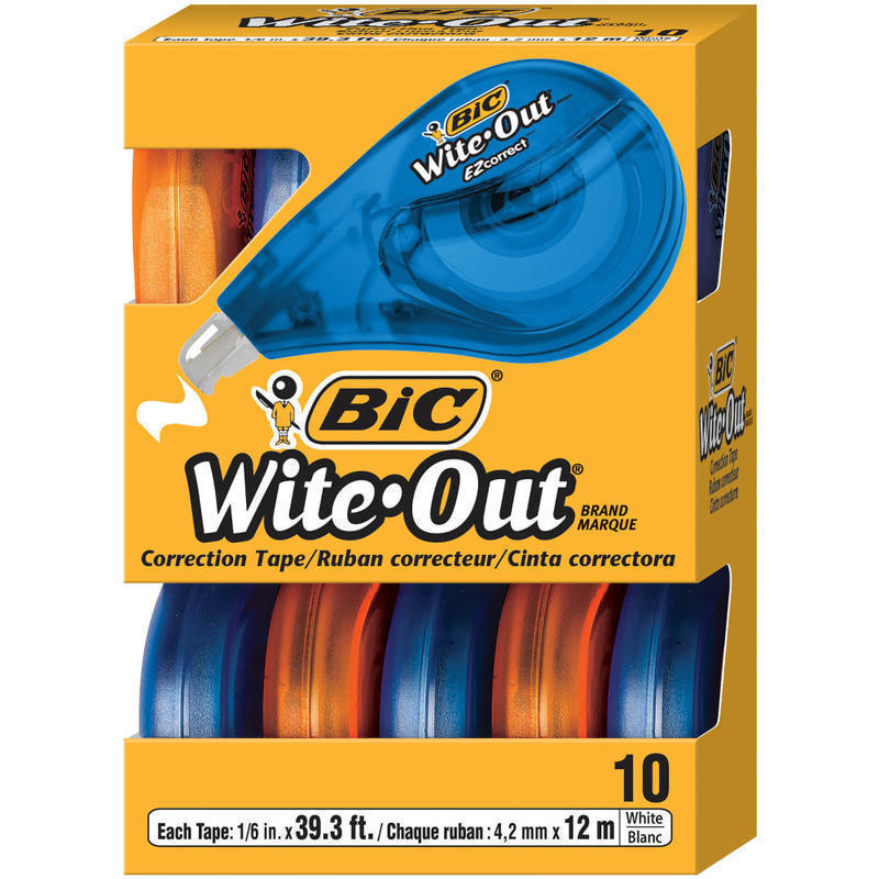 BIC Wite-Out Brand EZ Correct Correction Tape, 3/16in x 471-3/16in, White, Pack Of 10 Cartridges (Min Order Qty 4) MPN:WOTAP10