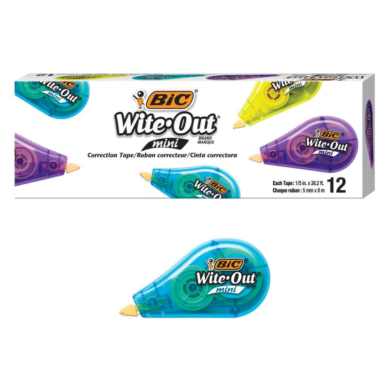 BIC Wite Out Mini Correction Tape, White, Pack Of 12 Dispensers (Min Order Qty 4) MPN:WOTM11-WHI