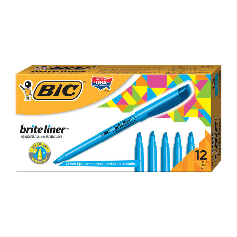 BIC Brite Liner Highlighters, Chisel Tip, Blue, Box Of 12 (Min Order Qty 17) MPN:BL11-BLU