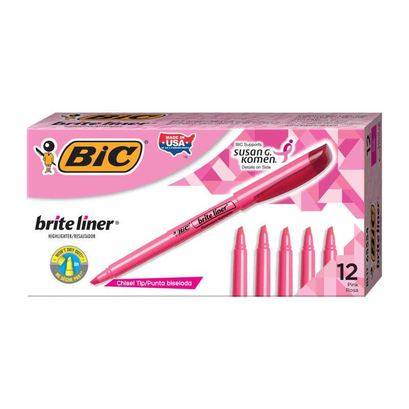 BIC Brite Liner Highlighters, Chisel Tip, Pink Box Of 12 (Min Order Qty 17) MPN:BL11-PNK