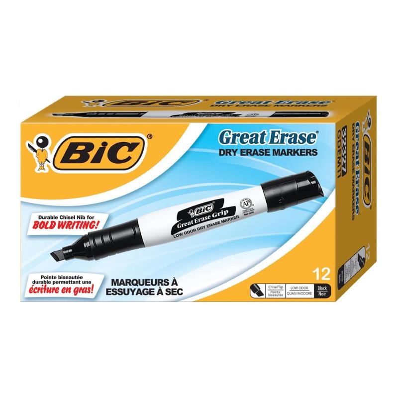 BIC Intensity Low Odor Whiteboard Markers, Chisel Tip, Black Ink, Pack Of 12 (Min Order Qty 6) MPN:GDEM11BK