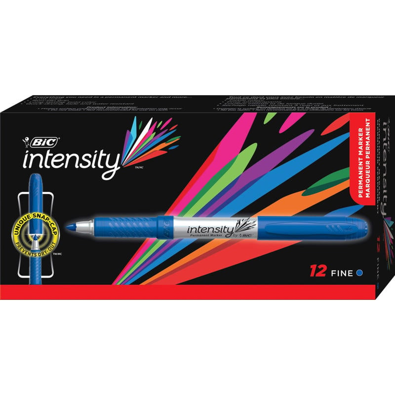 BIC Mark-It Fine Point Permanent Markers, Fine Point, Silver Barrel, Blue Ink, Pack Of 12 (Min Order Qty 5) MPN:GPM11BE