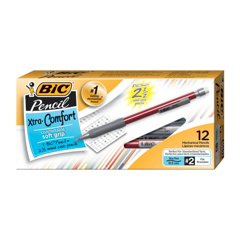 BIC Xtra-Comfort Mechanical Pencils, 0.5mm, #2 Lead, Assorted Barrel Colors, Pack Of 12 (Min Order Qty 9) MPN:MPFG11