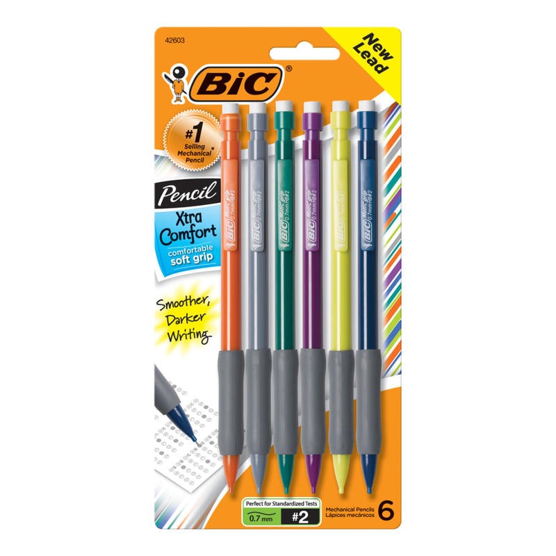 BIC Xtra Comfort Mechanical Pencils, 0.7 mm, Assorted Barrel Colors, Pack Of 6 (Min Order Qty 27) MPN:MPGP61