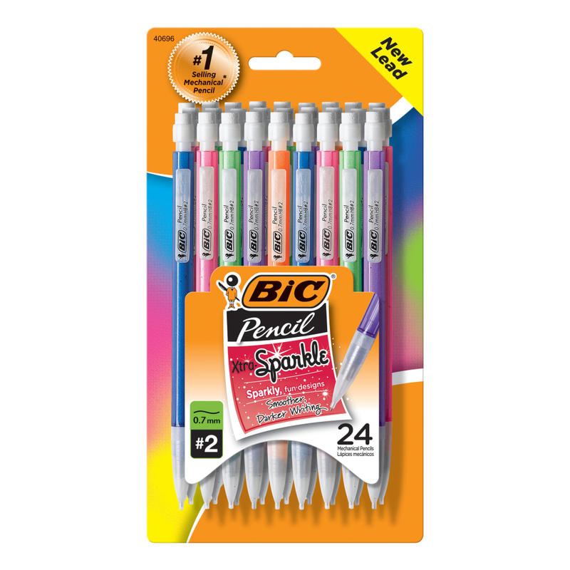 BIC Xtra Sparkle Mechanical Pencils, 0.7mm, #2 Lead, Assorted Barrel Color, Pack Of 24 (Min Order Qty 10) MPN:MPLP241