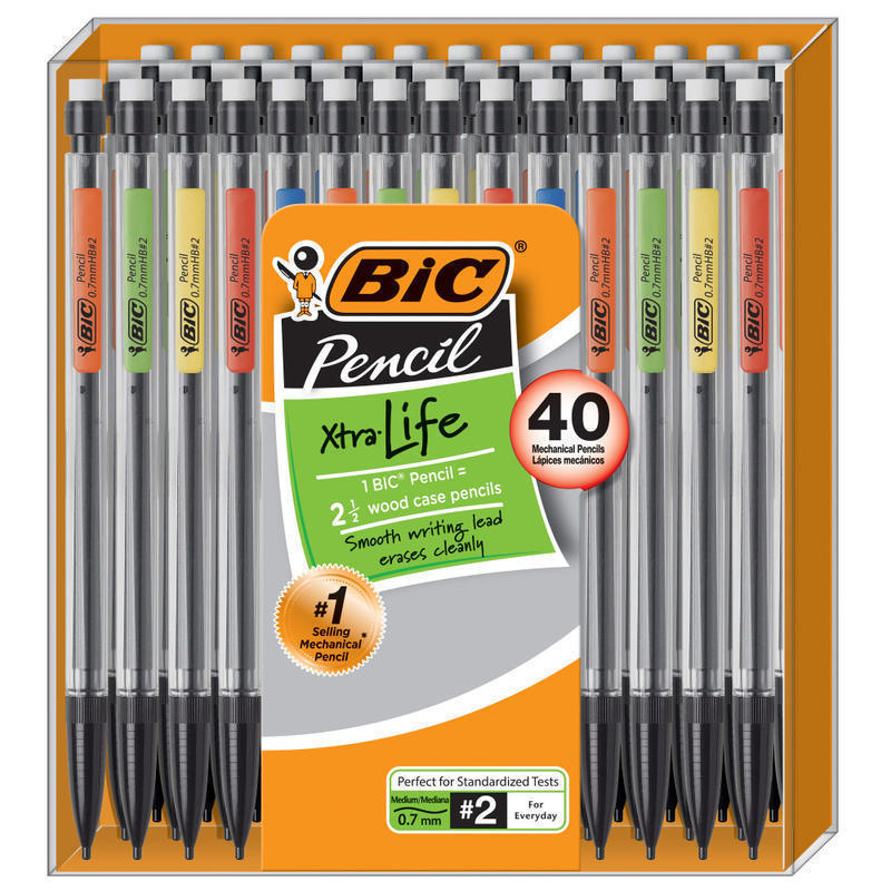 BIC Xtra Life Mechanical Pencils, 0.7 mm, #2 Lead, Clear Barrel, Pack Of 40 Pencils (Min Order Qty 6) MPN:MPP40MJ-BLK