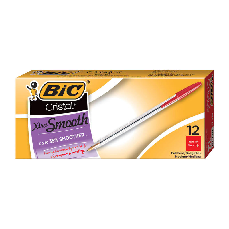 BIC Cristal Ballpoint Pens, Medium Point, 1.0 mm, Clear Barrel, Red Ink, Pack Of 12 (Min Order Qty 23) MPN:MS11-RED