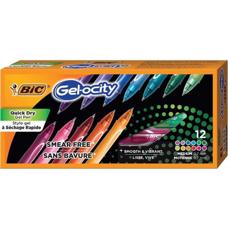 BIC Gel-ocity Gel Pens, Pack Of 12, Medium Point, 0.7 mm, Assorted Ink (Min Order Qty 4) MPN:RGLCGA11AST