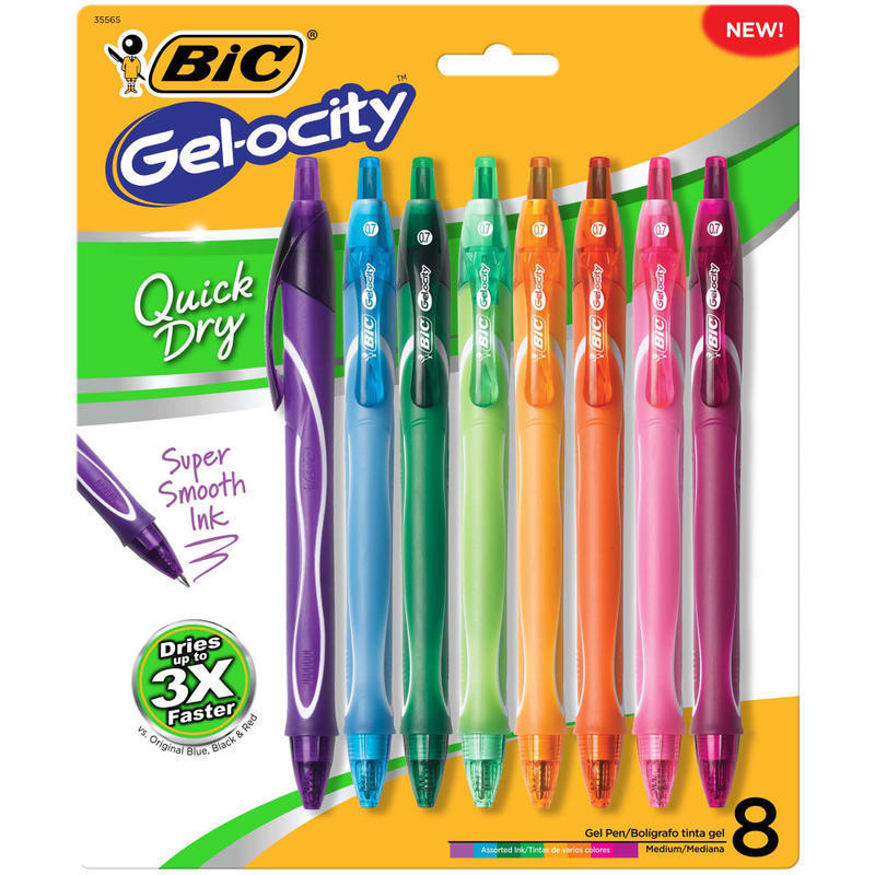 BIC Gel-ocity Quick Dry Retractable Gel Pens, Medium Point, 0.7 mm, Assorted Colors, Pack Of 8 (Min Order Qty 5) MPN:RGLCGAP81-AST