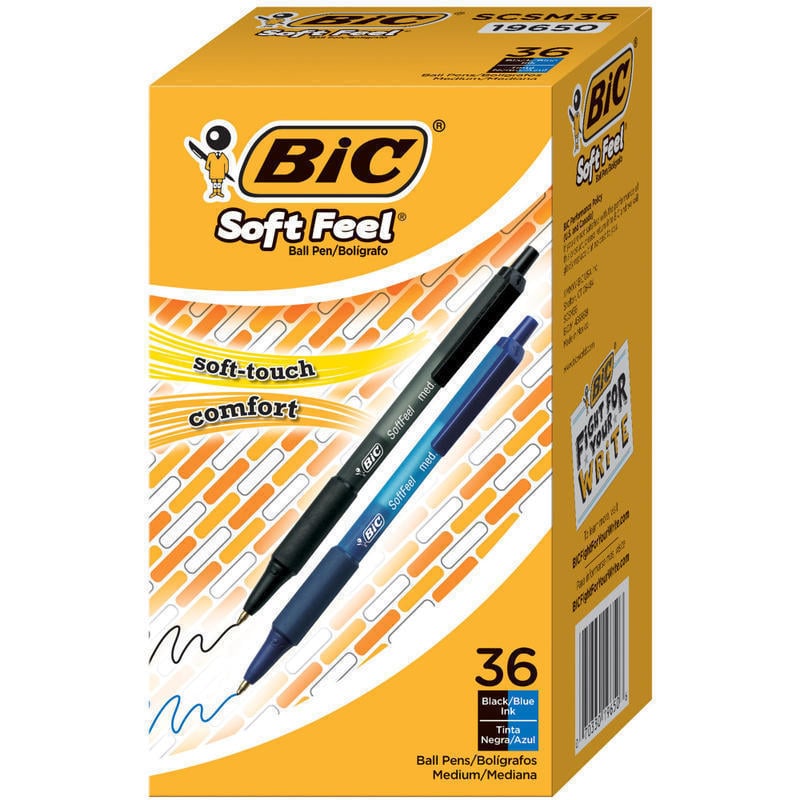 BIC SoftFeel Retractable Ballpoint Pens, Medium Point, 1.0 mm, Assorted Barrels, Assorted Ink Colors, Box Of 36 (Min Order Qty 4) MPN:SCSM361AST