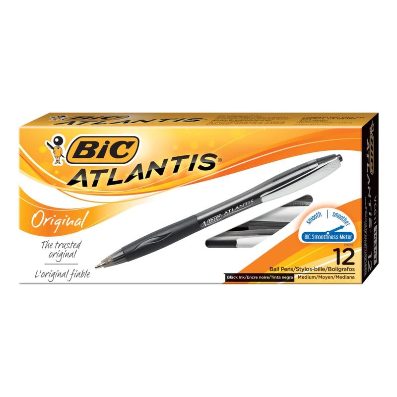 BIC Glide Retractable Ballpoint Pens, Medium Point, 1.0 mm, Clear Barrel, Black Ink, Pack Of 12 (Min Order Qty 6) MPN:VCG11-BLK