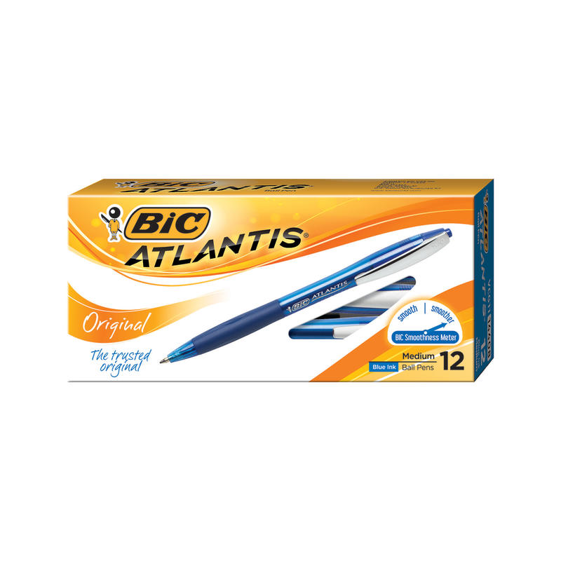 BIC Glide Retractable Ballpoint Pens, Medium Point, 1.0 mm, Clear Barrel, Blue Ink, Pack Of 12 (Min Order Qty 6) MPN:VCG11-BLU