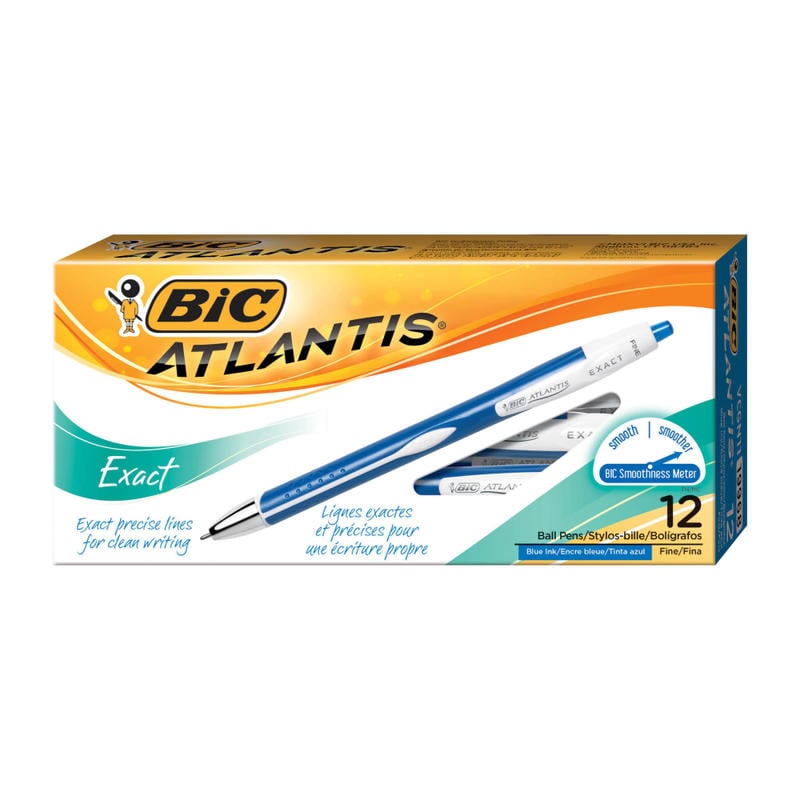 BIC Glide Exact Retractable Ballpoint Pens, Fine Point, 0.7 mm, Blue Barrel, Blue Ink, Pack Of 12 Pens (Min Order Qty 4) MPN:VCGN11-BE