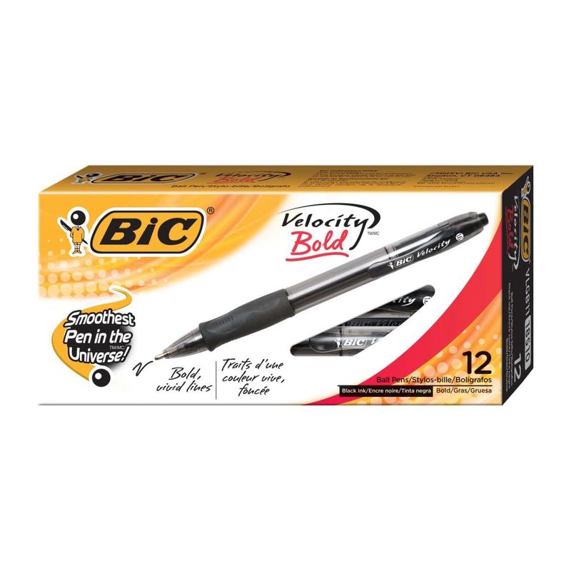 BIC Glide Bold Ballpoint Pens, Bold Point, 1.6 mm, Translucent Barrel, Black Ink, Pack Of 12 Pens (Min Order Qty 8) MPN:VLGB11-BLK