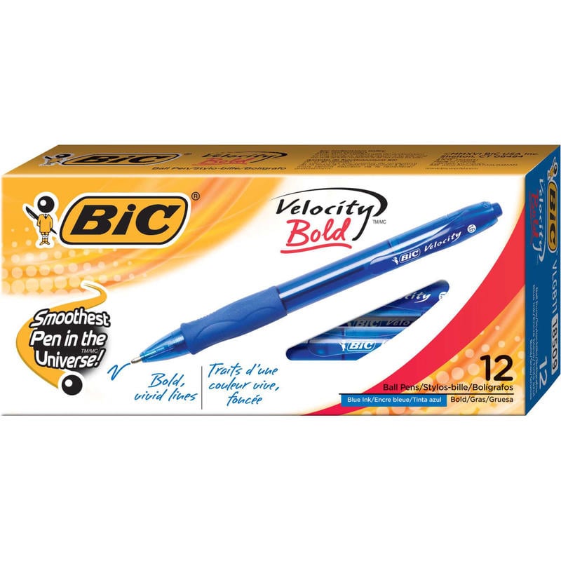 BIC Glide Bold Ballpoint Pens, Bold Point, 1.6 mm, Translucent Barrel, Blue Ink, Pack Of 12 Pens (Min Order Qty 8) MPN:VLGB11-BLU