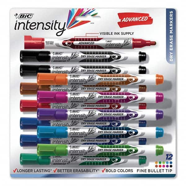 Dry Erase Markers & Accessories, Color: Black, Blue, Brown, Green, Light Blue, Light Green, Orange, Pink, Purple, Red , Tip Type: Bullet  MPN:BICGELIPP121AST