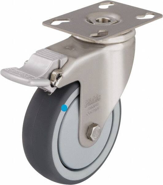 Swivel Top Plate Caster: Thermoplastic Rubber Elastomer, 3