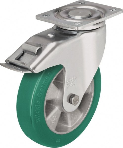 Swivel Top Plate Caster: Polyurethane-Elastomer Blickle Softhane, 6-1/2