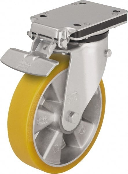 Swivel Top Plate Caster: Polyurethane-Elastomer Blickle Extrathane, 6-1/2