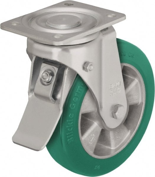 Swivel Top Plate Caster: Polyurethane-Elastomer Blickle Softhane, 6-1/2