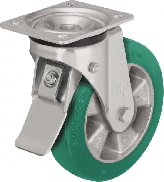 Swivel Top Plate Caster: Polyurethane-Elastomer Blickle Softhane, 6-1/2