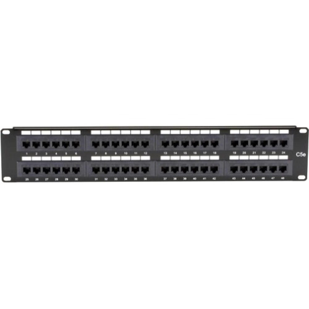 Black Box CAT5e Patch Panel, Punchdown - 2U, Unshielded, 48-Port - 48 x RJ-45 - 48 Port(s) - 48 x RJ-45 - 48 x RJ-11 - 2U High - 19in Wide MPN:JPM5E48A