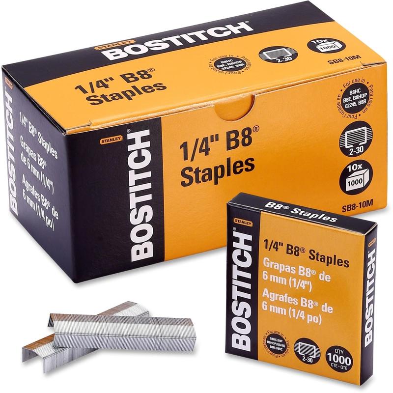 Bostitch PowerCrown Premium Staples - 210 Per Strip - 1/4in Leg - 1/2in Crown - Chisel Point - Silver - High Carbon Steel - 2.5in Height x 0.5in Width0.3in Length - 10000 / Box (Min Order Qty 3) MPN:SB8-10M