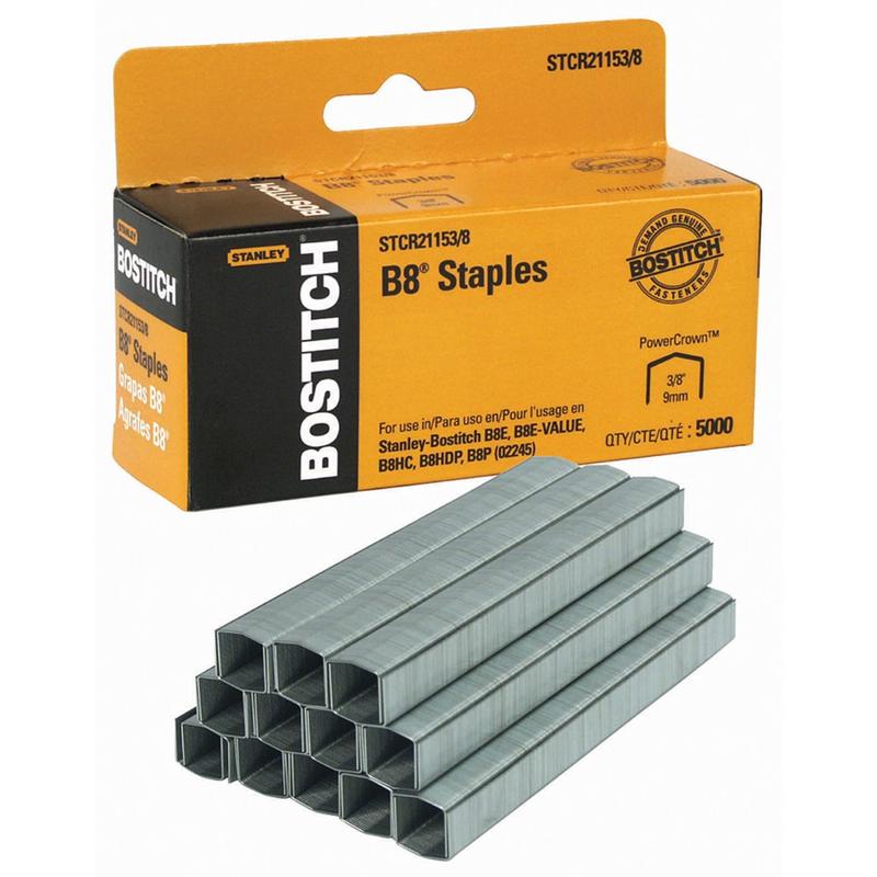 Bostitch B8 PowerCrown Premium Staples, 3/8in Size, Box Of 5,000 (Min Order Qty 15) MPN:STCR21153/8