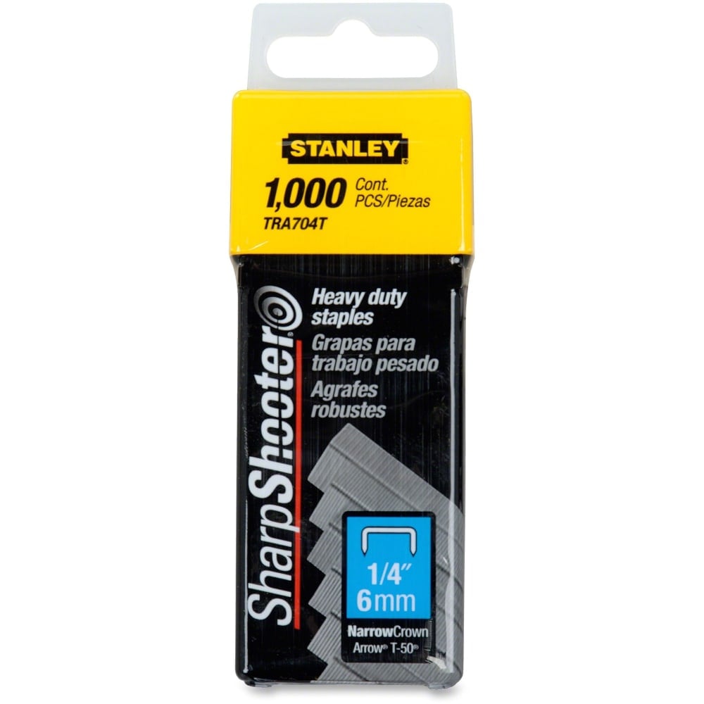 Stanley SharpShooter Heavy-Duty 1/4in Staples - Heavy Duty - 1/4in - 1/4in Leg - 3/8in Crown - Insulated - Silver - 1000 / Box (Min Order Qty 19) MPN:TRA704T