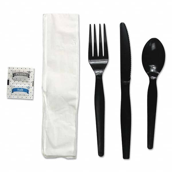 Six-Piece Cutlery Kit, Condiment/Fork/Knife/Napkin/Spoon, Heavyweight, Black, 250/Carton MPN:BWKFKTNSHWPSBLA