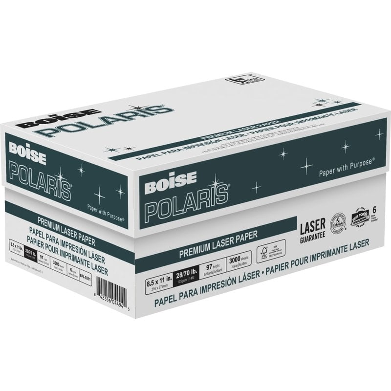 Boise POLARIS Premium Laser Paper, 6 Reams, White, Letter Size (8 1/2in x 11in), 500 Sheets Per Ream, FSC Certified, 28 Lb, 98 Brigtness MPN:BPL0211HRD