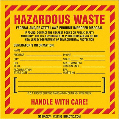 DOT Handling Label Waste 6 Label W PK50 MPN:121156
