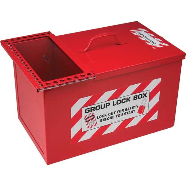 Group Lockout Boxes, Portable/Wall Mount: Portable , Legend: Group Lock Box Lockout For Safety Before You Star , Box Material: Steel , Overall Height: 9  MPN:105717