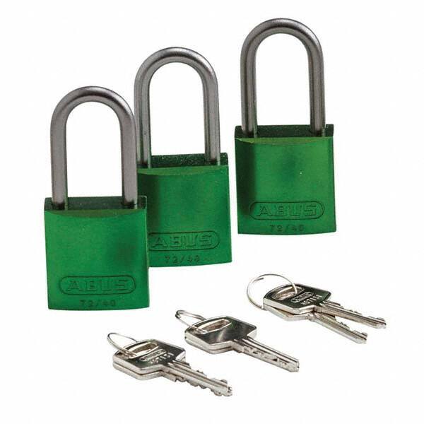 Lockout Padlock: Keyed Alike, Aluminum, Aluminum Shackle, Green MPN:105881