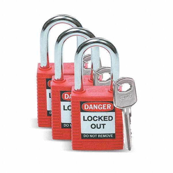 Lockout Padlock: Keyed Alike, Key Retaining, Nylon, Nylon Shackle, Red MPN:105886