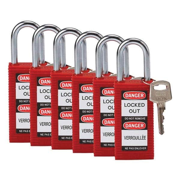 Lockout Padlock: Keyed Alike, Key Retaining, Nylon, Nylon Shackle, Red MPN:123423